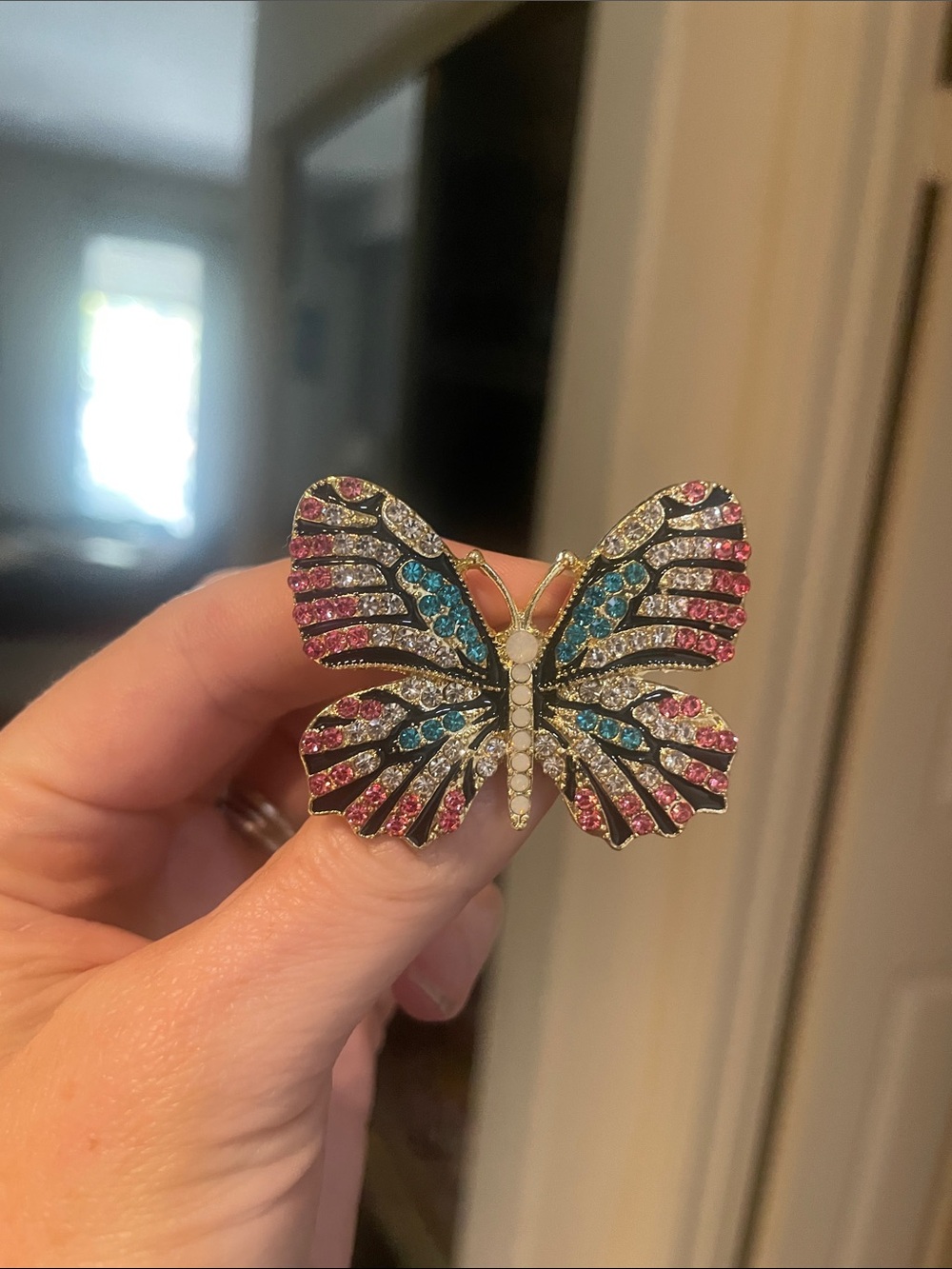 Pink & Blue Butterfly Brooch